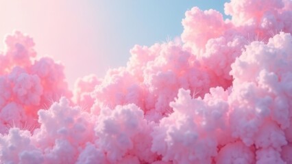 Fototapeta premium Pink clouds fill the sky at sunset, creating a dreamy and serene atmosphere perfect for relaxation and reflection on a peaceful day. Generative AI