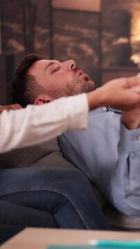 Hypnotherapy Psychotherapy Treatment. Man Hypnotized