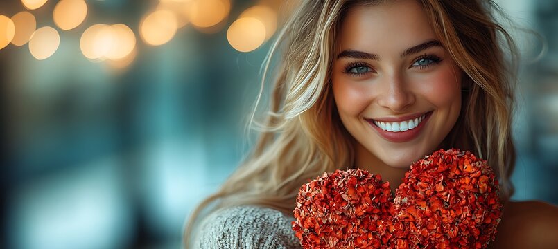 Smiling person holding a heart-shaped object



