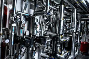 Fototapeta premium Thermal power plant piping at modern factory
