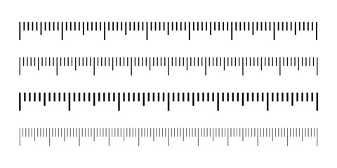 Measuring scale, markup for rulers vector illustration. Various measurement scales with divisions. Measuring tool. Blank measuring scale indicator.