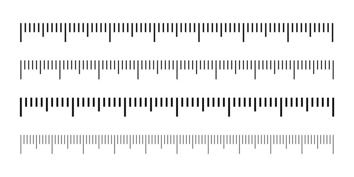 Measuring scale, markup for rulers vector illustration. Various measurement scales with divisions. Measuring tool. Blank measuring scale indicator.