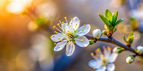 A miniature sloe blossom explodes in vibrant spring detail, a tiny world captured in artistic macro photography.