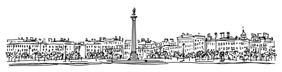 Trafalgar Square in London with Nelson's Column. doodle hatching vector sketch