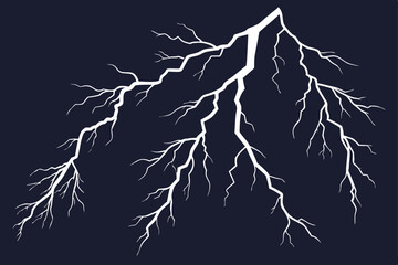 Lightning strike bolt silhouettes sequence vector illustration. Black thunderbolts and zippers are natural phenomena isolated on a dark background. Thunderstorm electric effect of light shining flash © Manik Mia