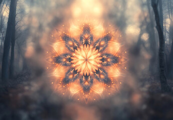 Foggy forest with floral magic