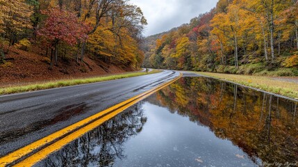 Fototapeta premium Winding Road Turning into River with Tree Lined Sides