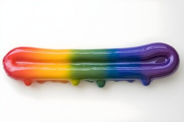 Rainbow dripping liquid on white background