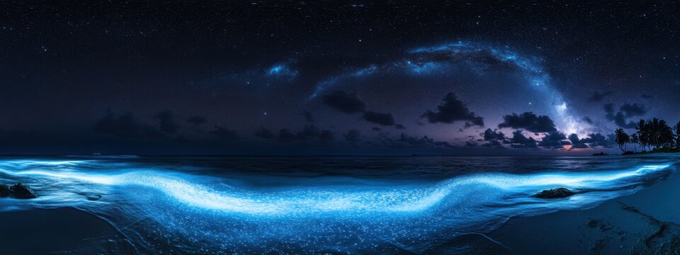 A mystical view of the bioluminescent waves in Vaadhoo Island, Maldives, Marine scene