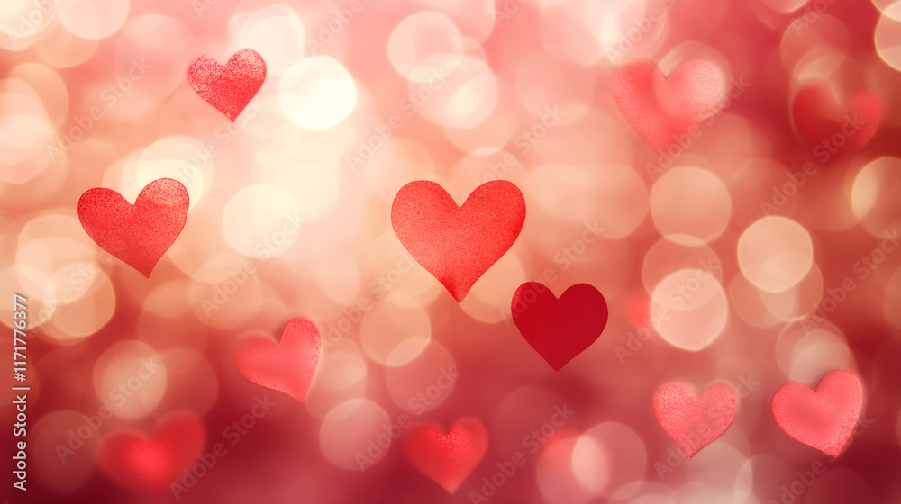 Aufkleber floating red hearts casting soft romantic glow against blurred warmth of valentine's background