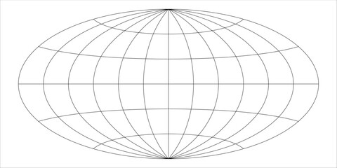 This vector illustration showcases the aitoff globe projection, featuring a flattened representation of the earth.