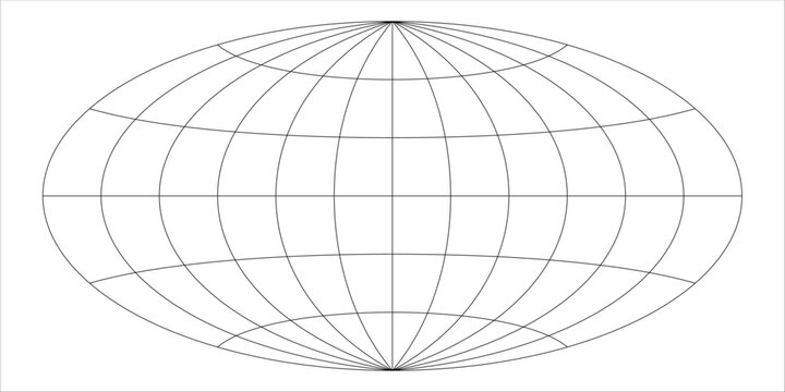 This vector illustration showcases the aitoff globe projection, featuring a flattened representation of the earth.