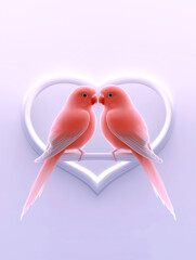 valentine's day. Romantic pink parrots perched in glowing heart shape symbolizing love