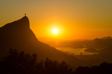 Silhouette of Corcovado Mountain With Christ Statue on Top in Rio de Janeiro, Brazil