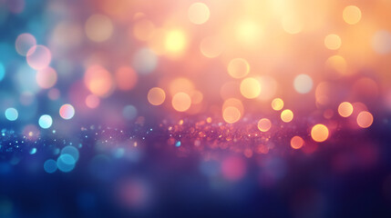 Abstract background with colorful bokeh lights illuminating a glittering surface, perfect for Valentine's Day projects