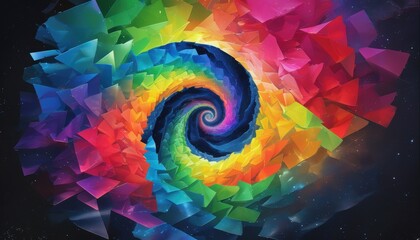 Fototapeta premium spiral illustration with colorful origami patterns on a dark background