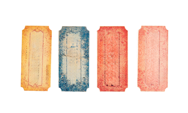 Old tickets in different colors. Transparent background - Powered by Adobe