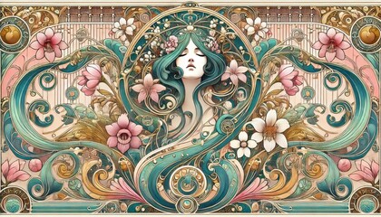 Elegant Art Nouveau-inspired design with flowing details and vibrant colors. Generated with AI.