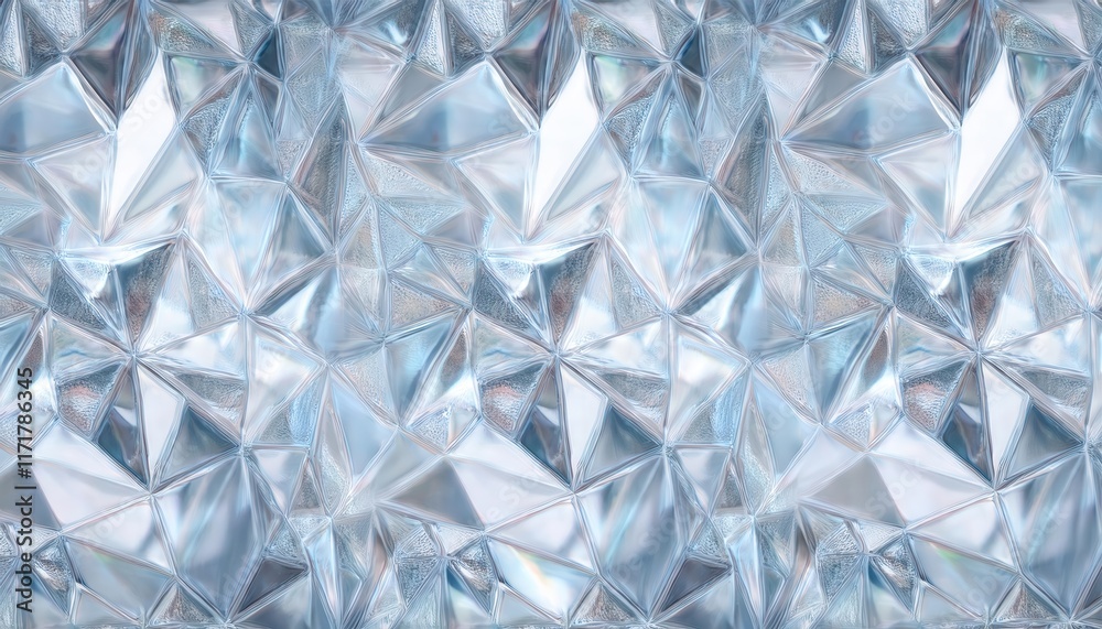 Aufkleber crystalline frosted glass pattern with intricate geometric triangular facets, reflective ice like te