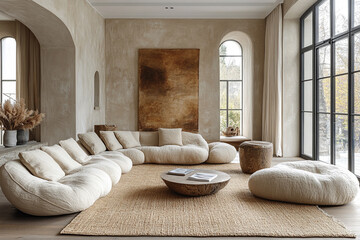 Modern Beige Living Room With Large Sectional Sofa