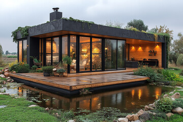 Obraz premium Modern Eco Friendly House Over Water