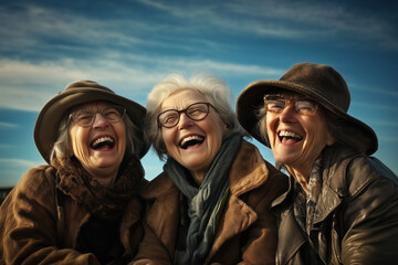 Fototapeta premium Thriving in the Golden Years: Senior Women Celebrating Health and Connection in Nature
