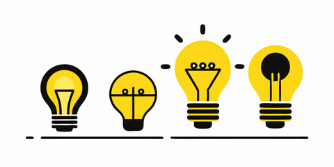 Minimalist Black and Yellow Light Bulb Icons Representing Creativity and Innovation