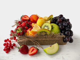 varied berries and fruits. Fresh Fruit and berry blend for smoothies is a healthy eating concept.