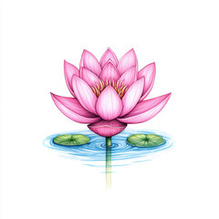 beautiful pink lotus flower with green leaves in water