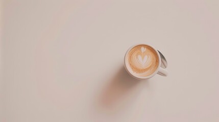 A charming cappuccino sits in a white ceramic cup, showcasing intricate foam art on a light-colored surface, perfect for coffee lovers enjoying a peaceful moment