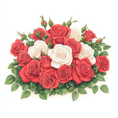 Obraz premium Elegant bouquet of red and white roses with green leaves
