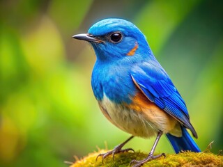 Naklejka premium Breathtaking close-up: a vibrant blue bird, panoramic view, stunning avian wildlife portrait.