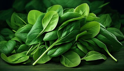Fototapeta premium bunch of fresh spinach leaves are piled on top of each other the leaves are green and fresh and they look healthy and vibrant