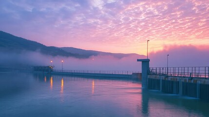 Obraz premium Serene Dawn Over Calm Waters at Pier