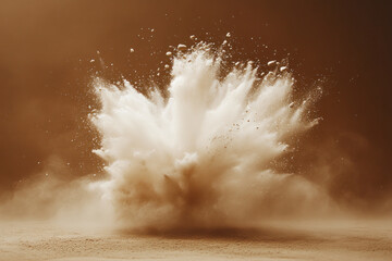Large brown dust cloud enveloping a desert landscape, obscuring the horizon and partially veiling the sun, creating a dramatic and atmospheric scene.