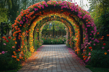Fototapeta premium Colorful Rose Arches Line A Garden Path