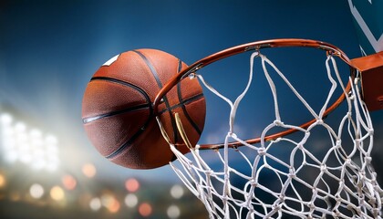 a basketball is in the air about to go through the net