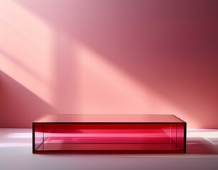 minimal red acrylic platform with soft sunlight in a pink room elegant and modern display for product or art showcases