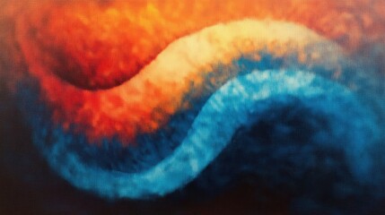 Abstract painting, blurred colors, orange and blue gradients, fluid textures, soft transitions, atmospheric, ethereal, emotional, vibrant, dynamic brushstrokes, panoramic composition, dreamlike, cosmi