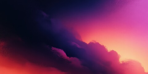 Naklejka premium Sunset sky, vibrant gradient, pink to purple clouds, dreamy atmosphere, colorful horizon, twilight colors, atmospheric perspective, ethereal landscape, digital art, fantasy background, wispy clouds, s