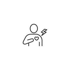Minimalist icon of person with heart and pain symbol in outlined style