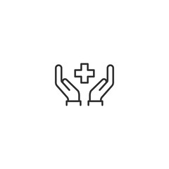 Fototapeta premium Healthcare support icon: hands holding medical cross symbol