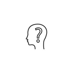 Minimalist line drawing of a question mark inside a human head