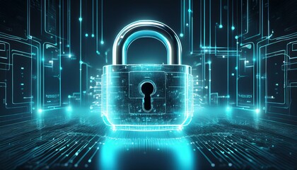 glowing digital padlock cyber security data protection network safety