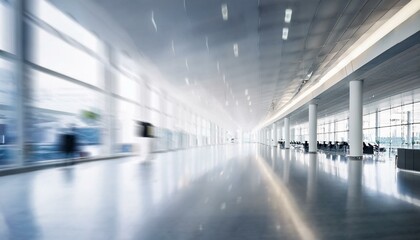 Obraz premium blurred defocused bokeh background of an exhibition hall or convention center hallway modern white interior architecture