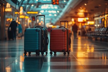 Vibrant Luggage and Sunlit Airport Terminal