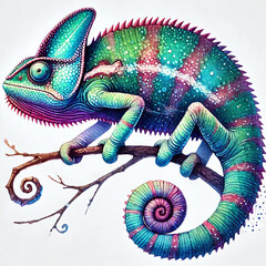 Fototapeta premium Chameleon, watercolor clipart illustration. Generative AI.