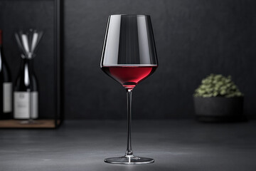 Glass of red wine on table with flickering candle, casting warm glow on lace tablecloth. Subtle reflections create cozy, inviting atmosphere.