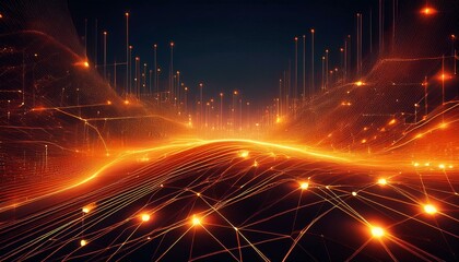 Obraz premium glowing network abstract digital background global connectivity orange lines technology concept