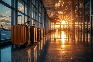 Fototapeta premium Sunlit Airport Scene with Modern Travel Luggage